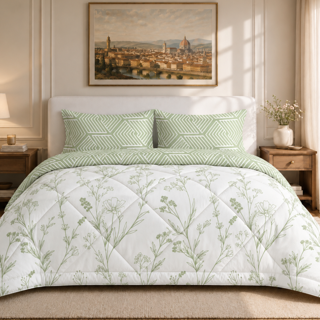 Florence comforter (White and sage green) - Image 3