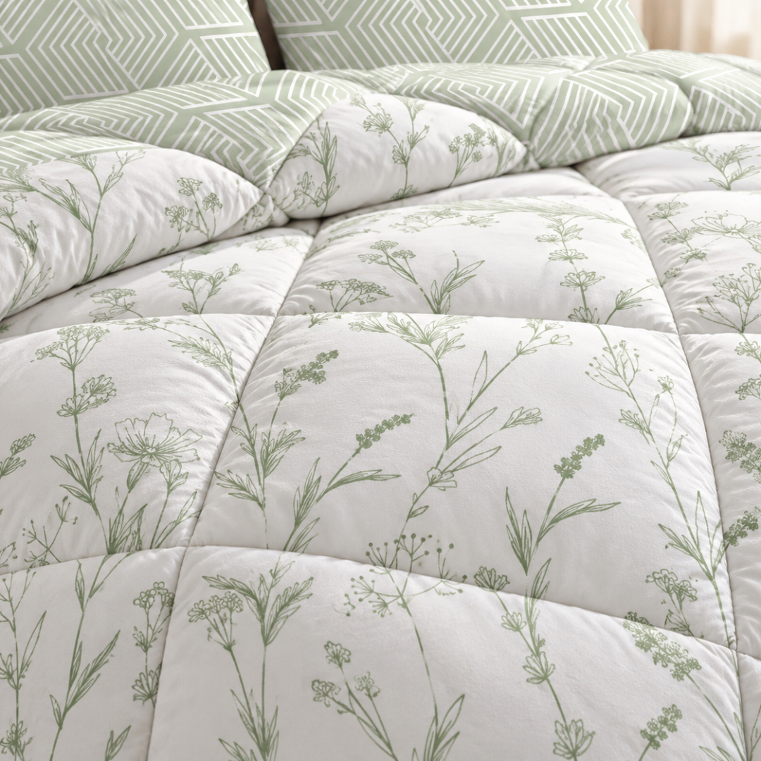 Florence comforter (White and sage green) - Image 4