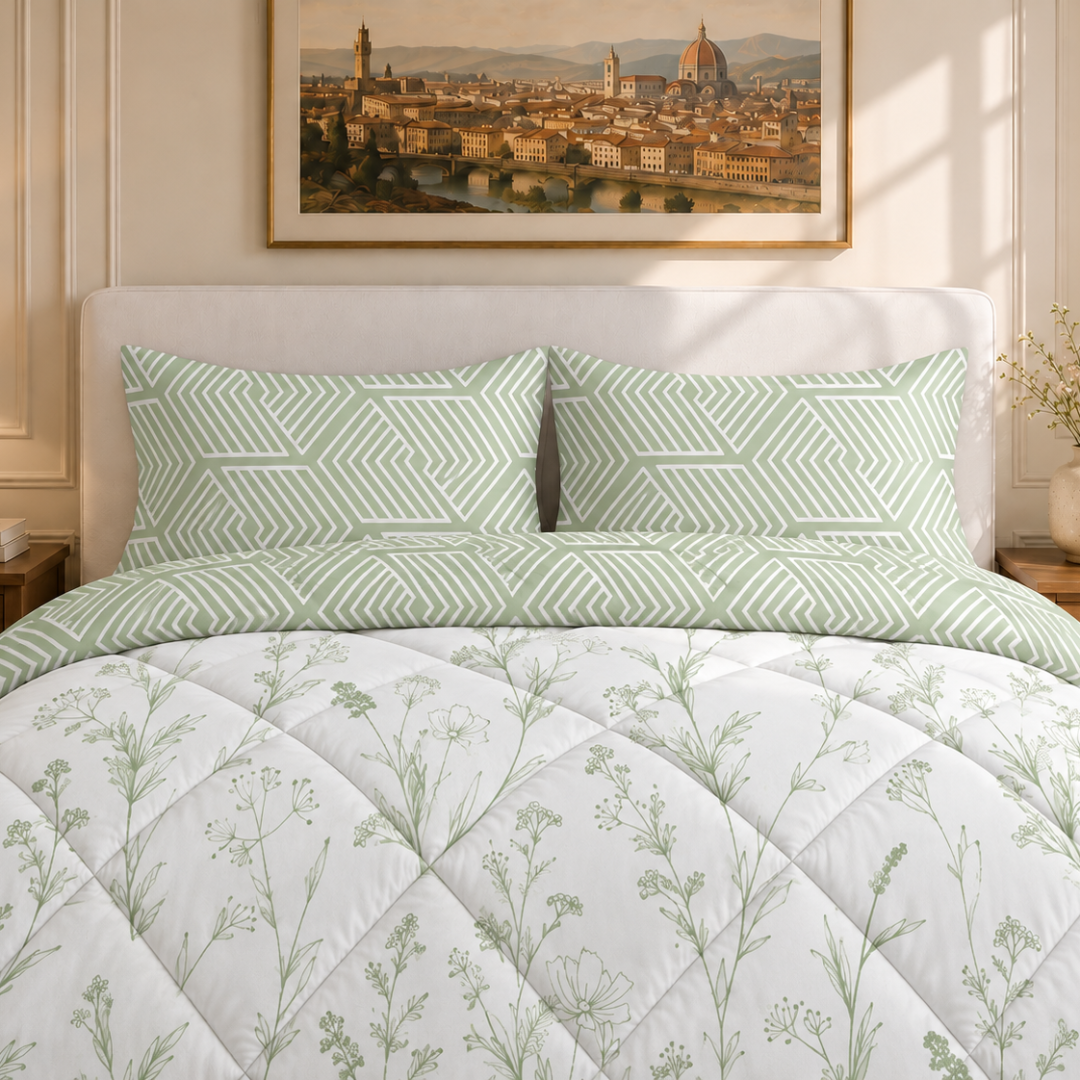 Florence comforter (White and sage green) - Image 2
