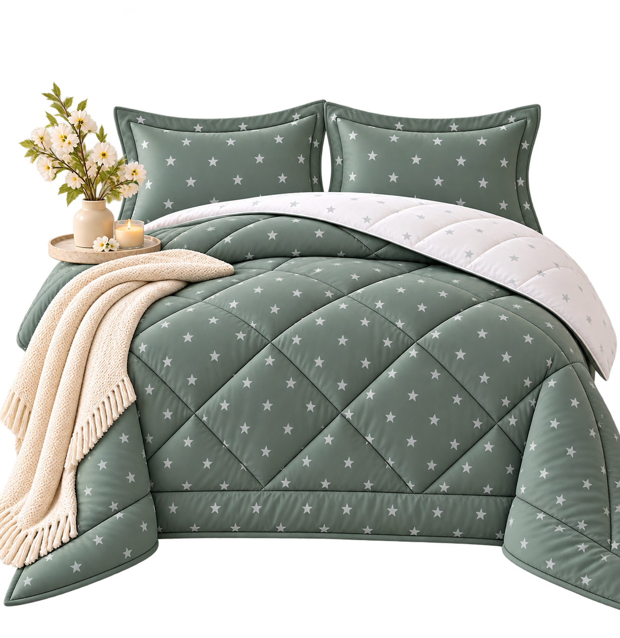 Sage Starry Bedding Set with Floral Tray dfe6ed13 8e14 4fd8 91ca 2201227920b9